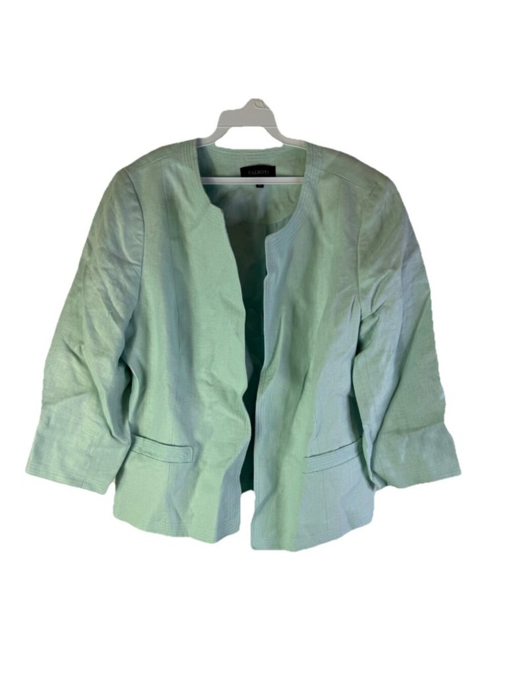 Talbots Linen Open Front Blazer Jacket Blue Gauzy Coastal